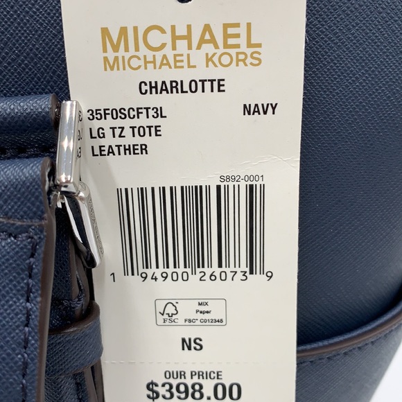 MICHAEL KORS Charlotte Large Leather Top-Zip Navy